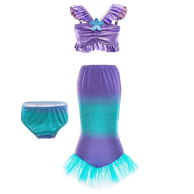 Mermaid Princess Dress Cosplay Party Costume Mid Calf Gown
