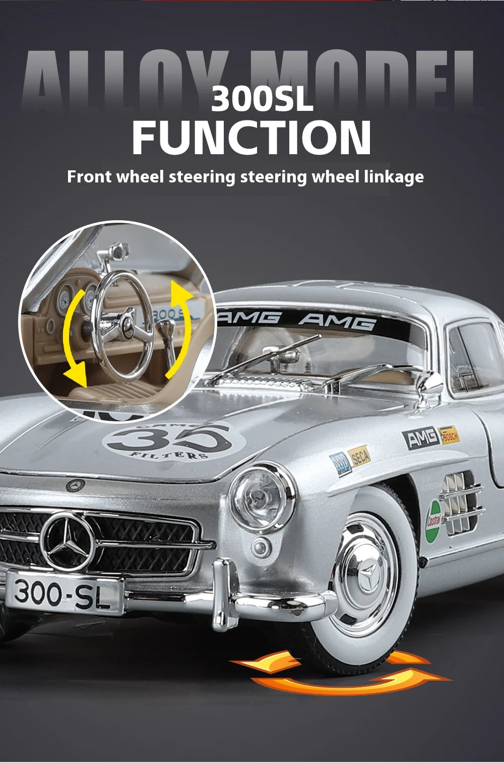 1:24 Mercedes-Benz 300SL Electroplated Version Alloy Diecast Classic Car Model Display Collection