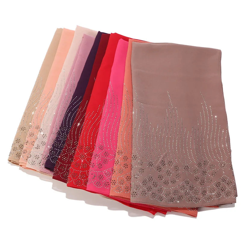 Muslim Hijabs For Women Wedding Dress Veil Hijabs Headscarf Luxury Tassel Diamond Shining Scarf Chiffon Instant Turban Scarves