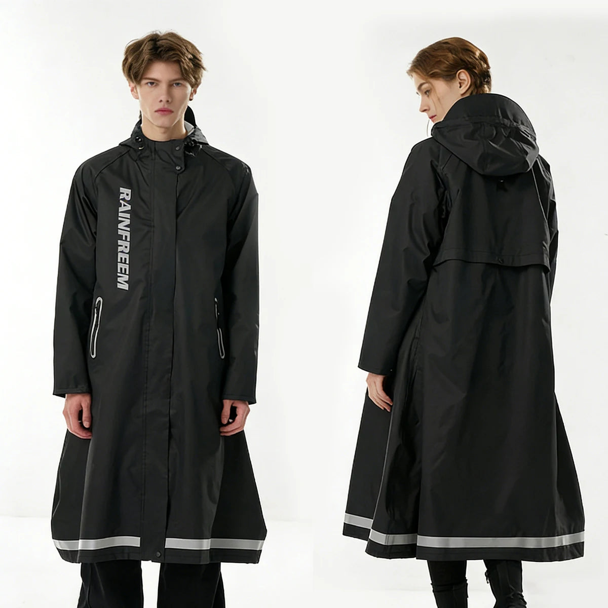 Long Waterproof Oxford Cloth Rain Poncho with Hood for Adults