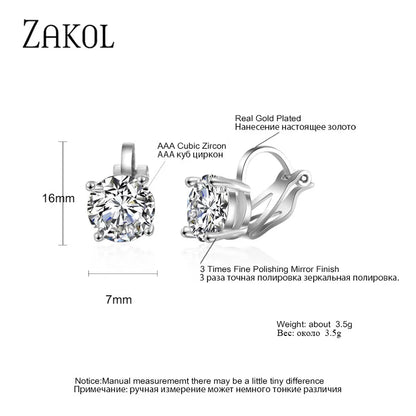 7mm Cubic Zirconia Round Piercing Clip Earrings for Women Fashion CZ Crystal Ear Cuffs