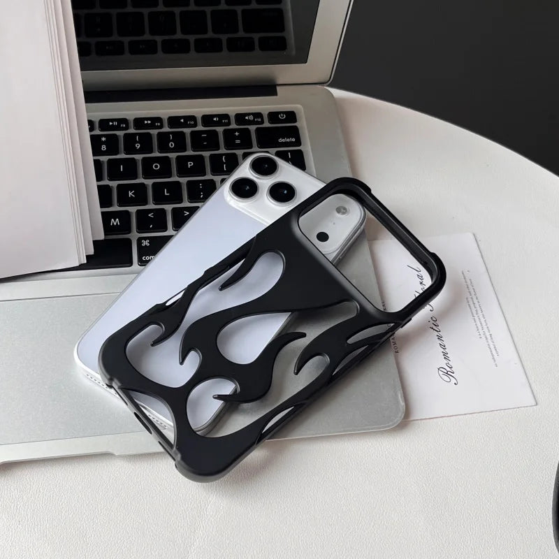For iPhone 17 Pro Max Cases for iPhone 17 Pro Cover Plating Hollow Flame Pattern Silicone Shockproof Phone Case for iPhone17 Air