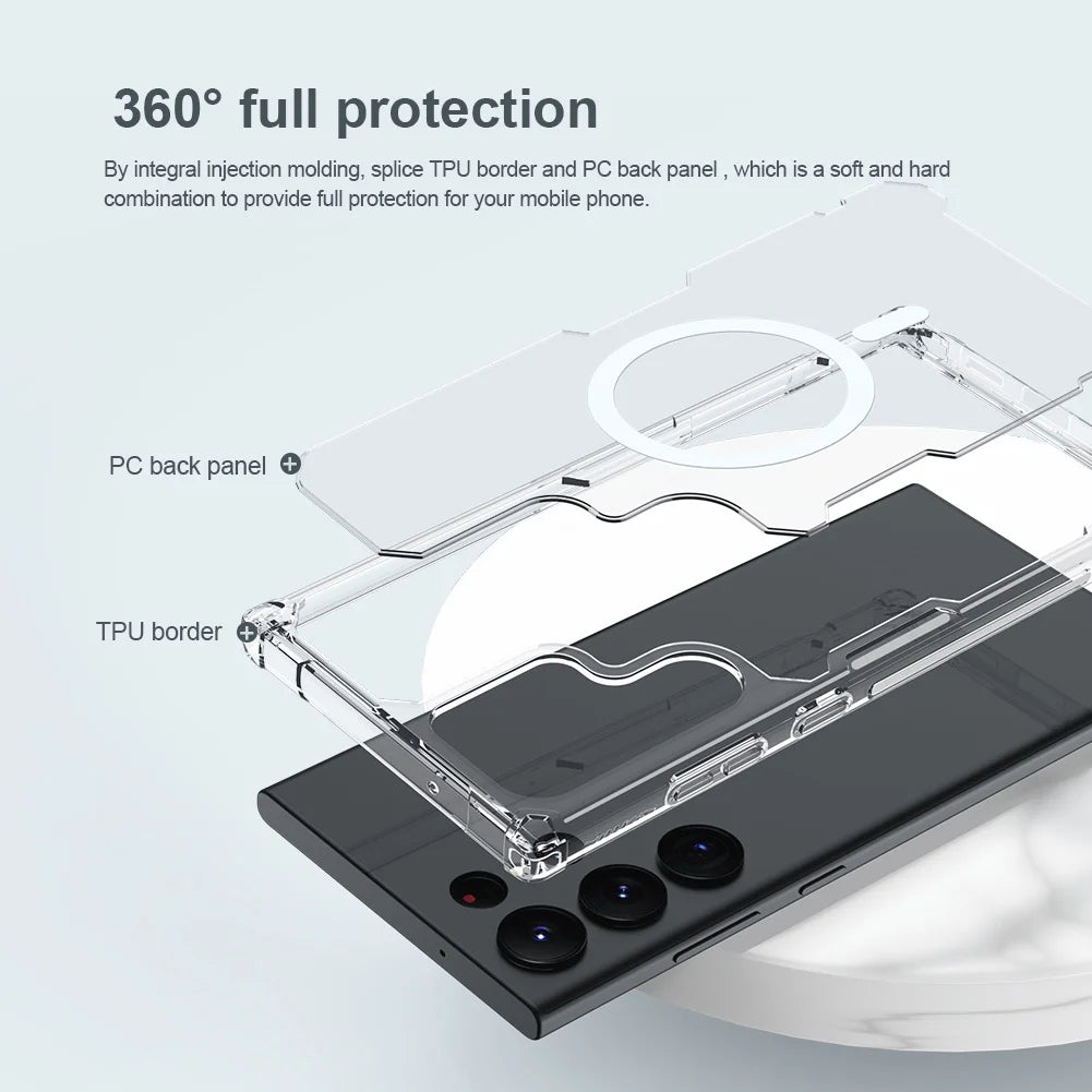 Nature Pro Case For Samsung Galaxy S23 Ultra Plus Case Magnetic Ultra TPU Transparent Airbag Shockproof Back Cover