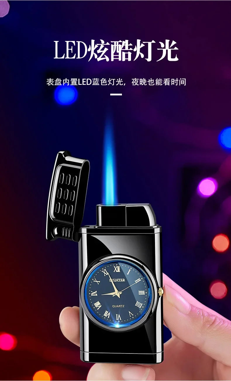 Rocker Arm Dial Metal Gas Lighters Jet, Butane Torch, Real Watch Lighter, Cigarette Cigar Lighter, Smoking Gadgets for Men