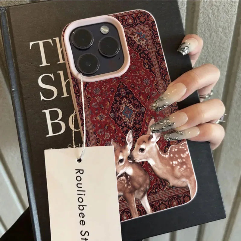 For iPhone 16 Case Vintage Deer Lichee Pattern Phone Cases for iPhone 14 15 16 17 Air Pro Max 16E XS XR Plus Soft Cover