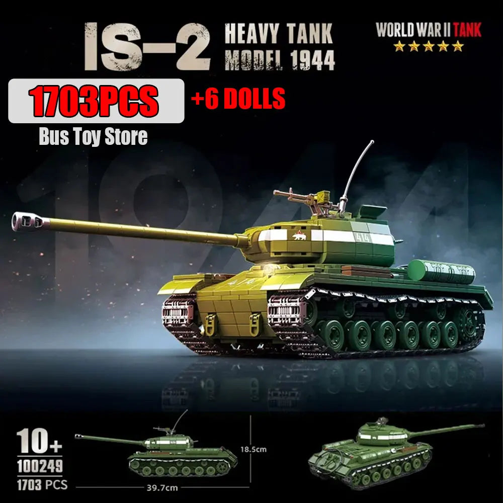 Soviet Military Series IS-2M Tank KV-2 Heavy Tank Truck WW2 Tank Building Blocks Bricks Model Set Toys for s Gifts Technical