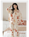 Women’s Winter 100% Cotton Pajama Set – Loose Fit, Turn-Down Collar, Long Sleeves, Cute Pink
