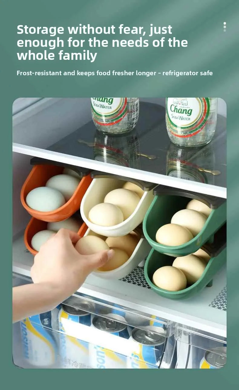 Refrigerator Egg Tray with Stable Timer & Cover – Automatic Egg Storage Box Home Food Organizer