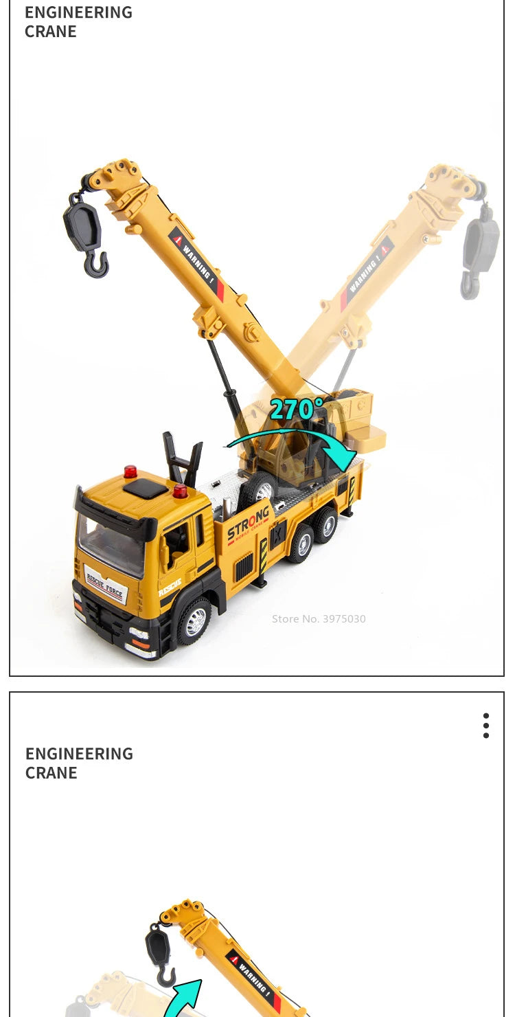 1/32 Crane Truck Alloy Car Model Diecast Metal Toy Simulation Engineering Vehicles with Sound and Light Model