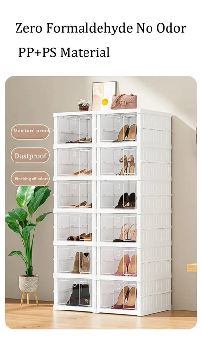 Shoe Organizer Foldable Plastic Shoe Storage Boxes for Sneakers Stackable Dustproof Transparent Cabinet Multi Layer Shoes Rack