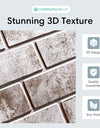 10Pcs 3D Whitewash Brick Peel and Stick Wall Tile Self Adhesive Faux Brick Wall Panel 3D Wall Sticker Backsplash Tile Sticker