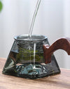 450ml Square Bottom Mountain Glass Teapot With Infuser Side Wooden Handle Tea Pot Puer Oolong Tea Maker Kungfu Tea Set