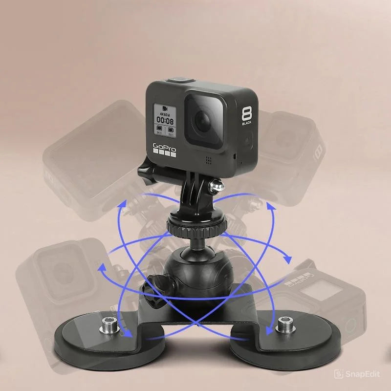 Magnetic Car Mount Stand Action Camera Holder Vacuum Suction Alloy 360 Degree Rotation
