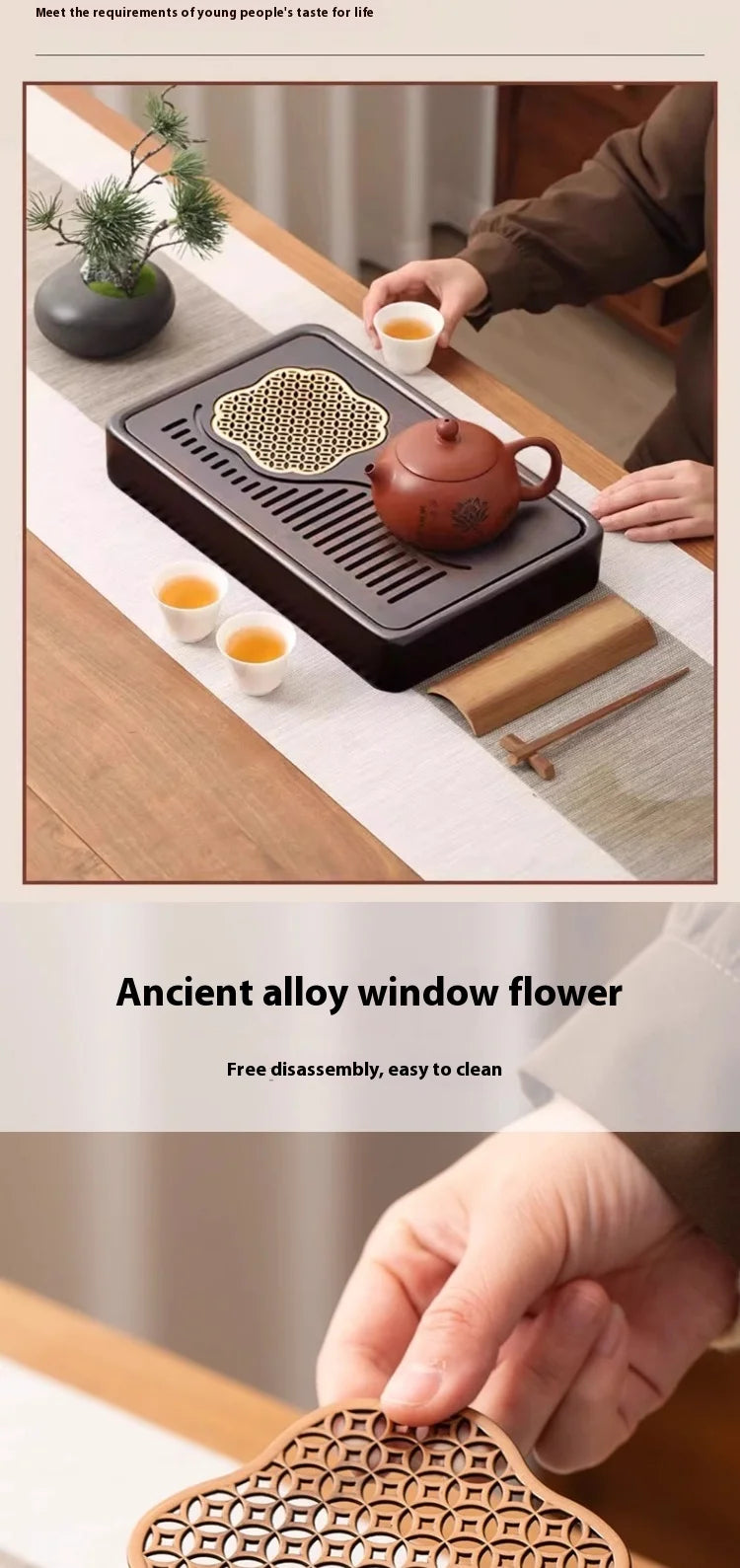 Household Portable Bamboo Tea Tray 48CM Tea Ceremony Wooden Tray Coffeeware Teaware Serving Tray For Chaban Tea Table