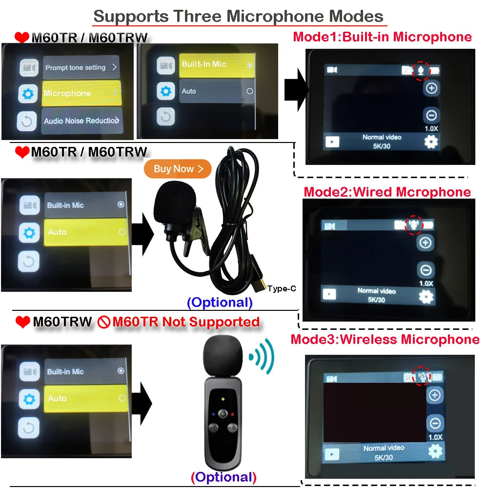 5K 4K60FPS Action Camera 50MP Dual Screen Touch Display WiFi EIS Waterproof Sports Camera with Wireless Microphone Support