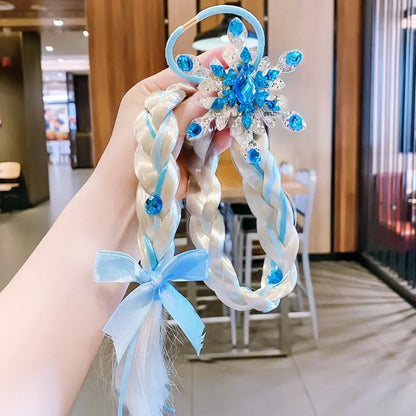 Girls Elsa Cosplay Headband Weaving Braid Tangled Snowflake Crown Headband Hair Accessories Girl Princess Bow Hair Ornament