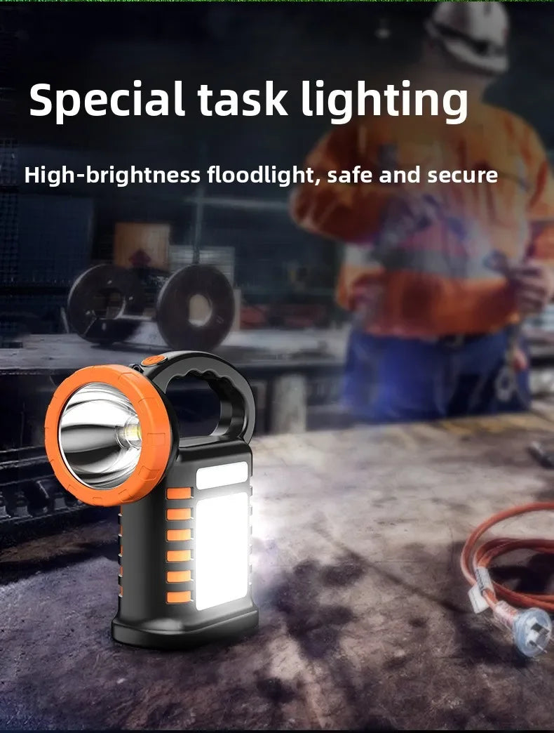 Portable Solar Rechargeable Handheld Work Light Multi-Function LED Camping Emergency Patrol Flashlight