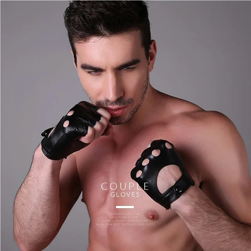 Mens Sheepskin Half Finger Gloves For Fitness Driving High Quality Genuine Leather Gloves Fingerless Black Driver Sports Cycling