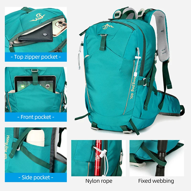 40L Climbing Backpack Waterproof Hiking Bag Multi-Functional Camping Rucksack Outdoor Sports Bags Large Capacity Travel Daypack