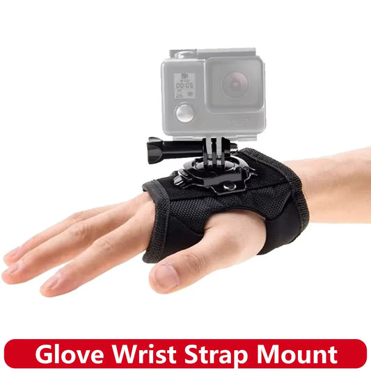 360° Rotation Action Camera Glove Wrist Strap Mount Adjustable Hand Mount for Sports Cameras