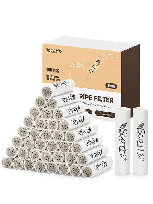 Pipe Filters 9mm Activated Carbon Tobacco Pipe Filter with Dual Ceramic Cap 100 pcs Filter Core for Pipe