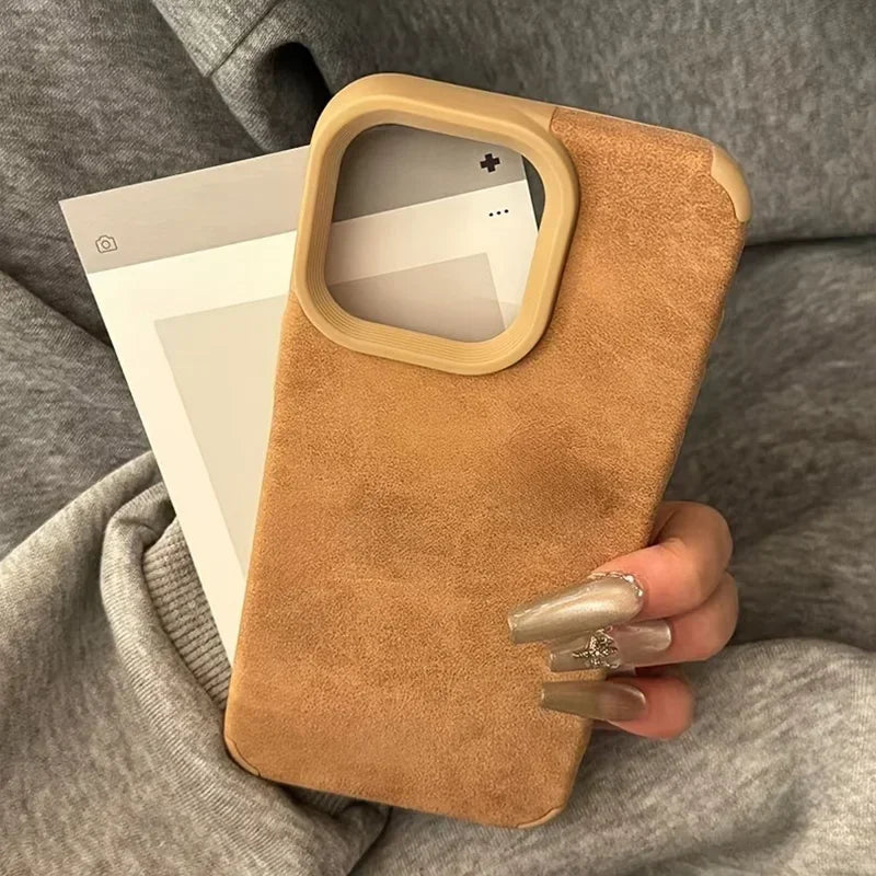 Luxury Matte Lambskin Faux Leather Phone Case For iPhone 17 16 Pro Max Air 15 14 Plus Shockproof Cover