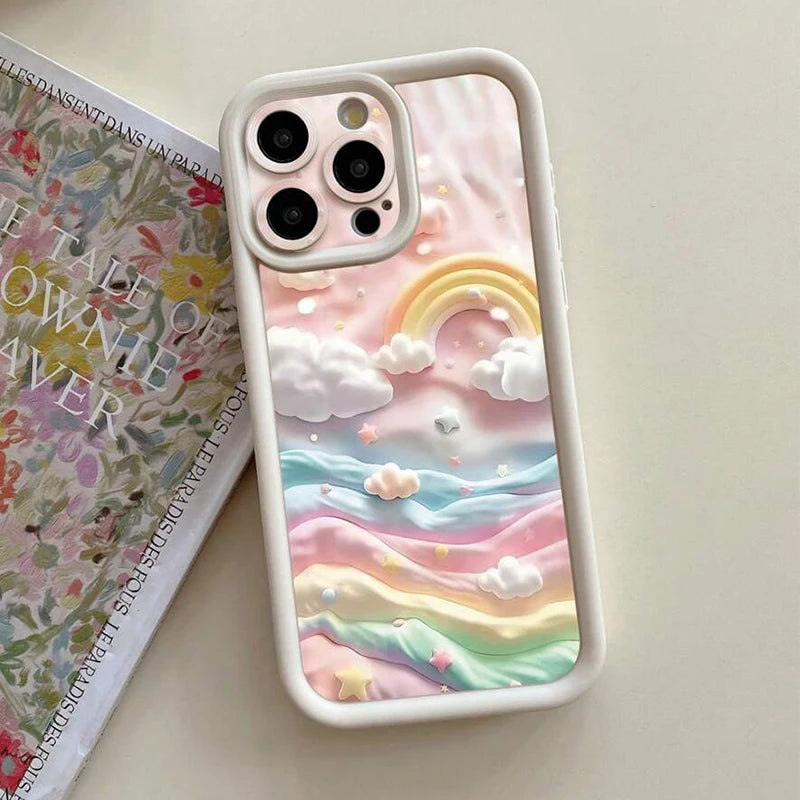Cloudy Rainbow Design Print Phone Case for IPhone 14 15 16 17Air Pro Max 16E Shockproof Soft Cover
