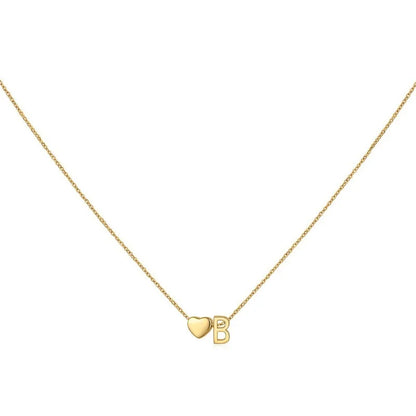 8mm Heart Shaped Initial Letter Pendant Necklace For Women Men Gold Plated Couple Necklace 45 cm