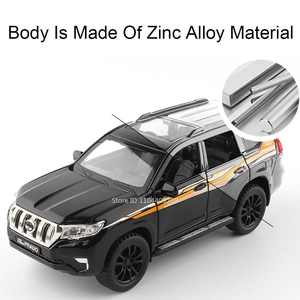 1:32 Scale Land Cruiser Prado Toy Police Car Model Metal Diecast Simulation Vehicles Pull Back Toys Collection Birthday Gifts