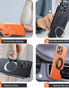 Magnetic Leather for Magsafe Case for iPhone 16 15 14 Pro Max 16Pro Ring Luxury Lens Protection Holder Phone Back Cover