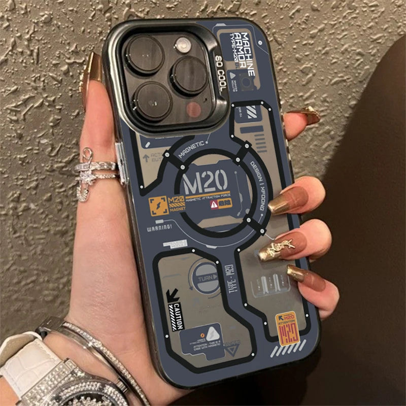 Phone Case For iPhone 16 15 14 17 Air Pro Max Shockproof Mecha-Style Graffiti Shockproof Cover