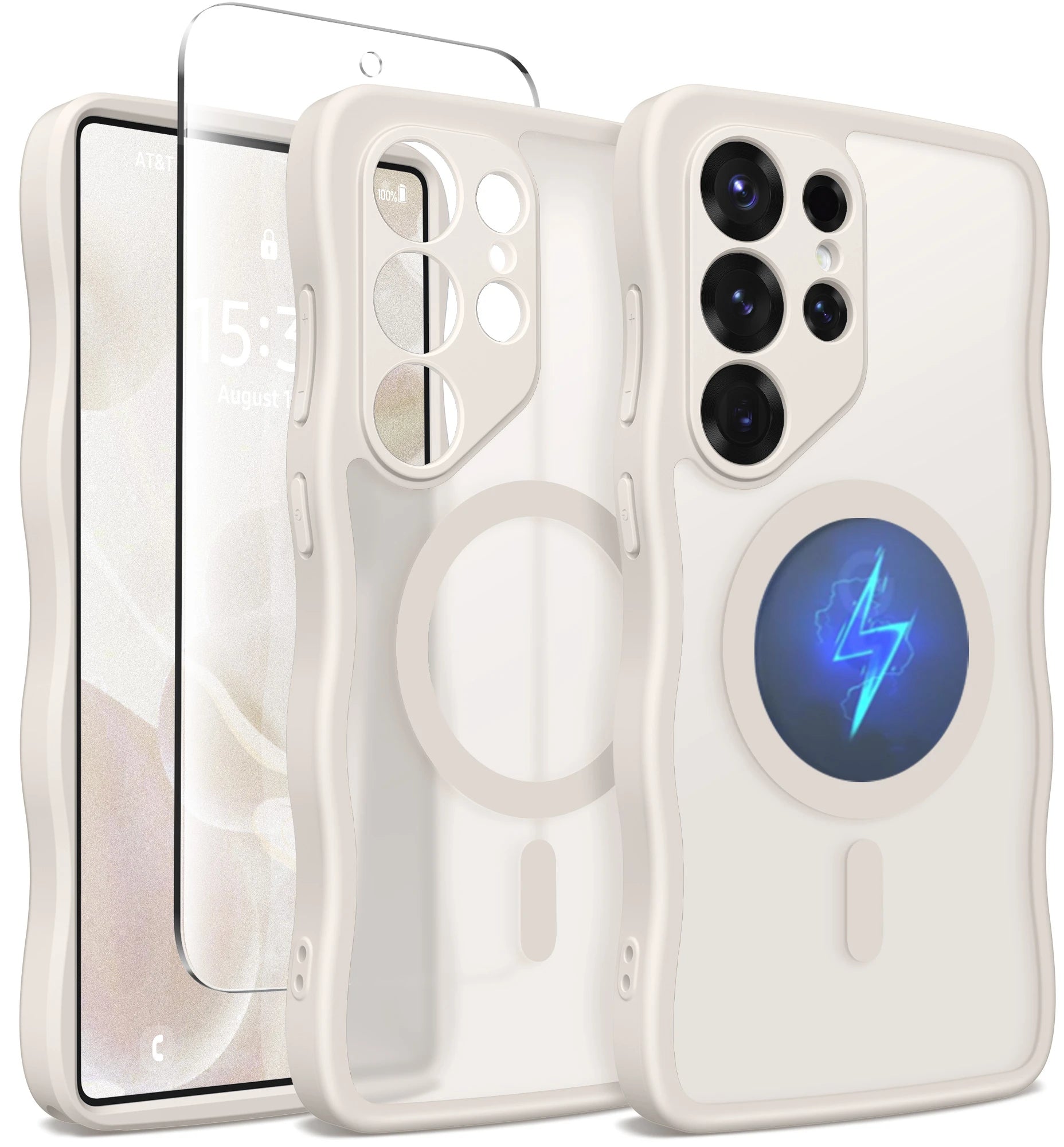 Cute Wave Frame Curly Design for Samsung Galaxy S25 Ultra Case with Strong  MagSafe Camera Protection Matte Phone Case