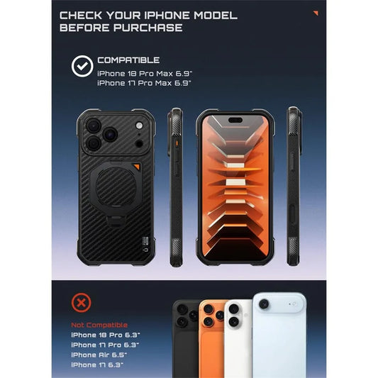 Rugged Aramid Fiber Phone Case with Magnetic Ring Kickstand for iPhone 17 Pro Max and iPhone 18 Pro Max