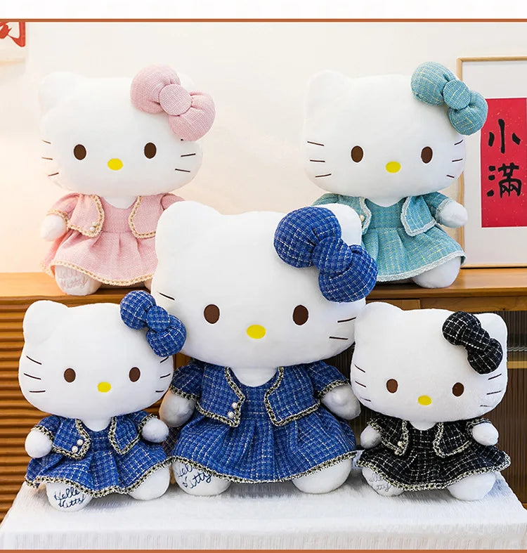 Sanrio Kawaii Hello Kitty Stuffed Doll Cute Princess Style KT Cat Plush Toy Anime Cartoon Kitten Doll for Kids Birthday Gift