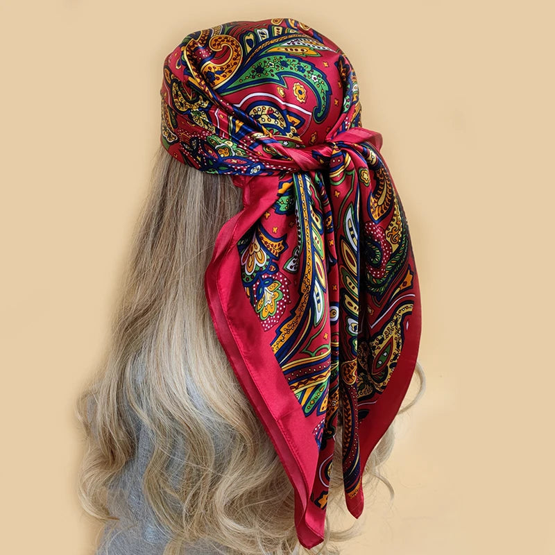 Retro Women Silk Scarf Bandanna Fashion Bohemian Pattern Square Hijab Lady Wrap Headband foulard muffler