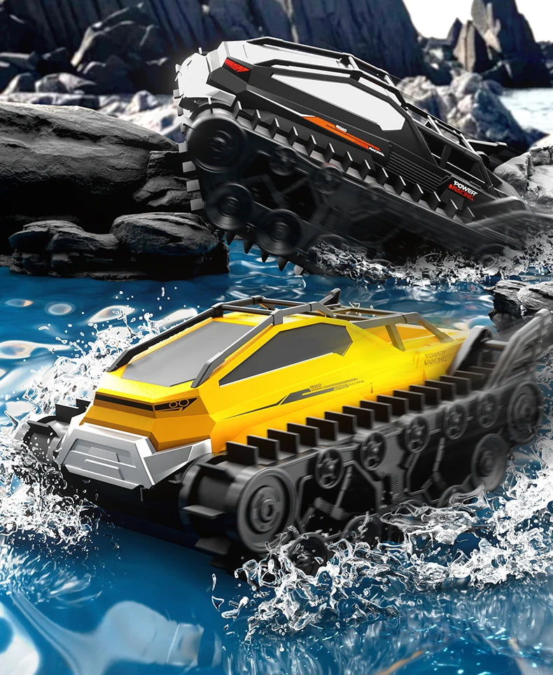 Rc Cars Tank Waterproof Amphibious Water Land All Terrain Tracked Tank Remote Control Crawler Vehicle Outdoor Cars Toy for Boys