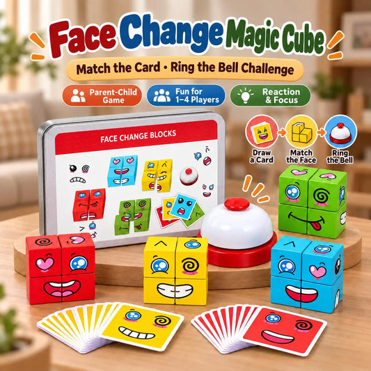 Wooden Facial Expression Matching Cube Puzzle