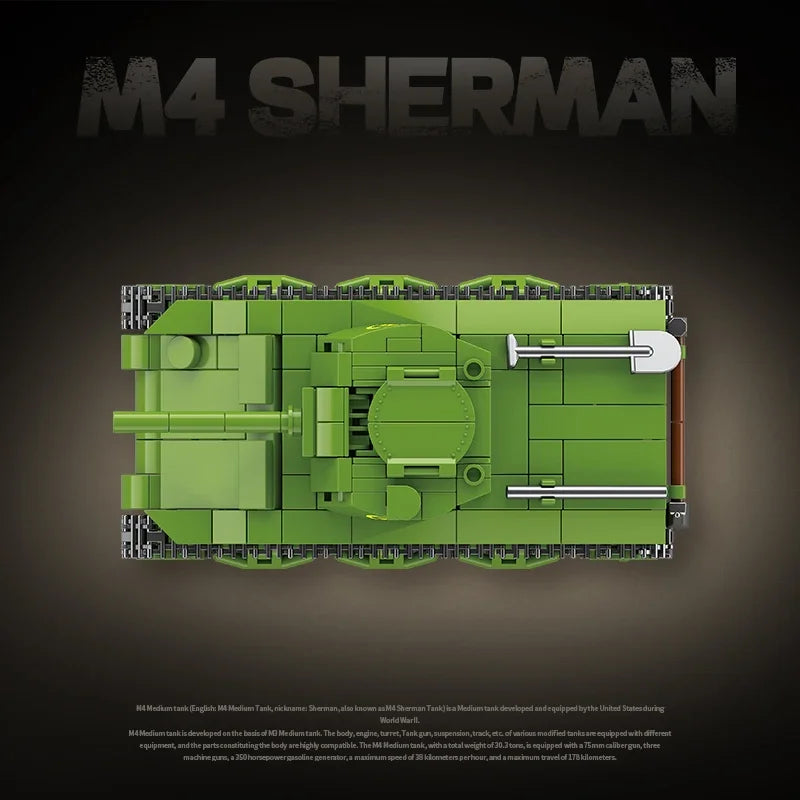 US Army Military World War WW2 M4 Sherman 75 Medium Tank Building Blocks Stuart Tank Bricks Educational Toys for s Gift