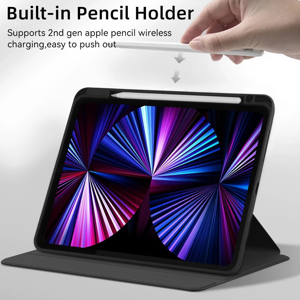 For Tablet iPad Pro 11 Case For Pro 12.9 Air 5 4 10.9 iPad 10th 7/8/9th Generation Mini 6 360° Rotatable Transparent Back Cover