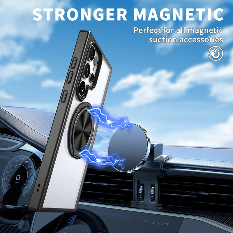 For Magsafe Metal  Ring 360°Rotating Car Bracket Shockproof Phone Case For Samsung S24 S22 S23 Ultra Plus S21 FE A53 A52
