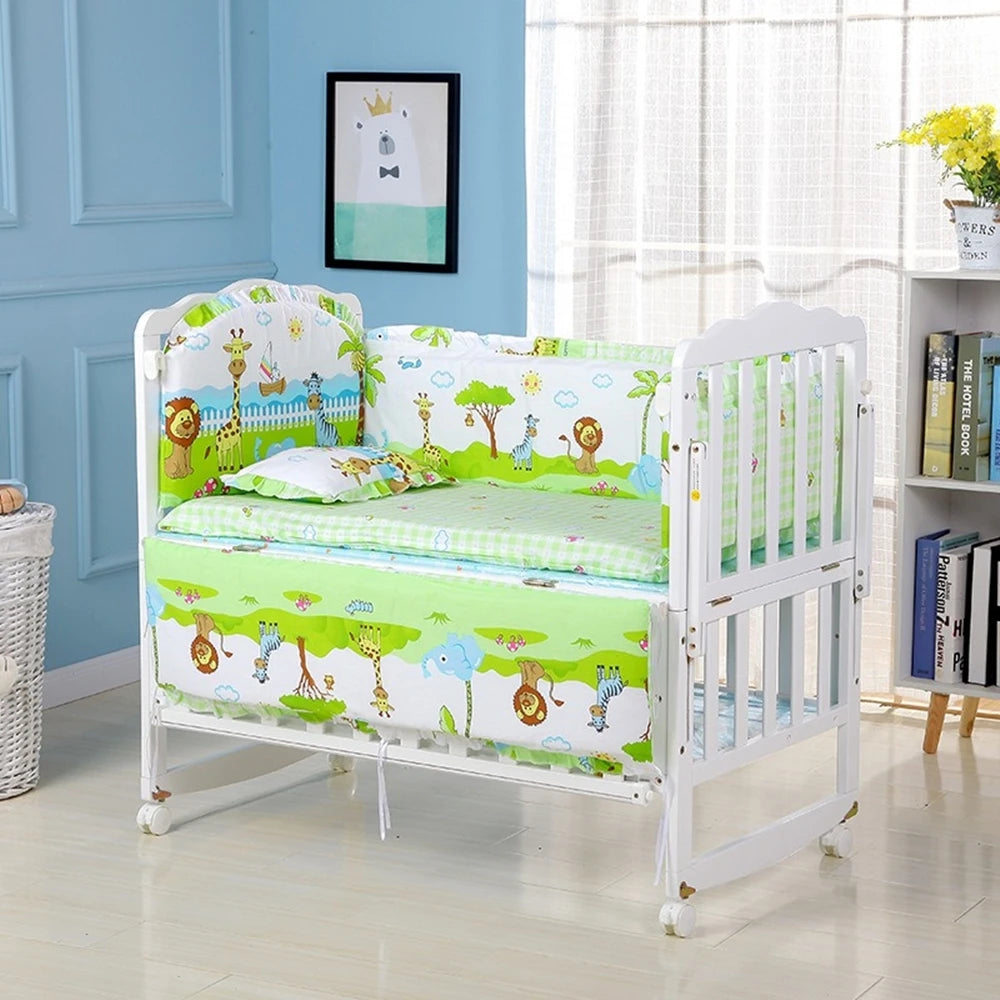 6-Pcs Cotton Nursery Crib Bedding Set – Unisex  Set with 4 Bumpers, Mattress & Pillow