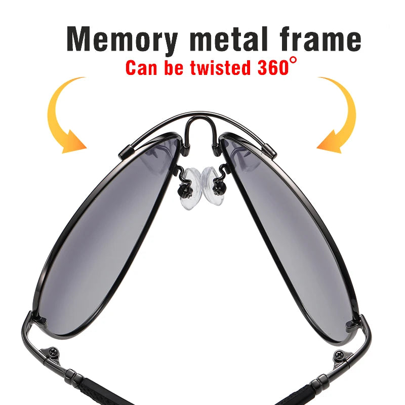 Titanium Memory Metal Photochromic Polarized UV400 Pilot Sunglasses for Men Women
