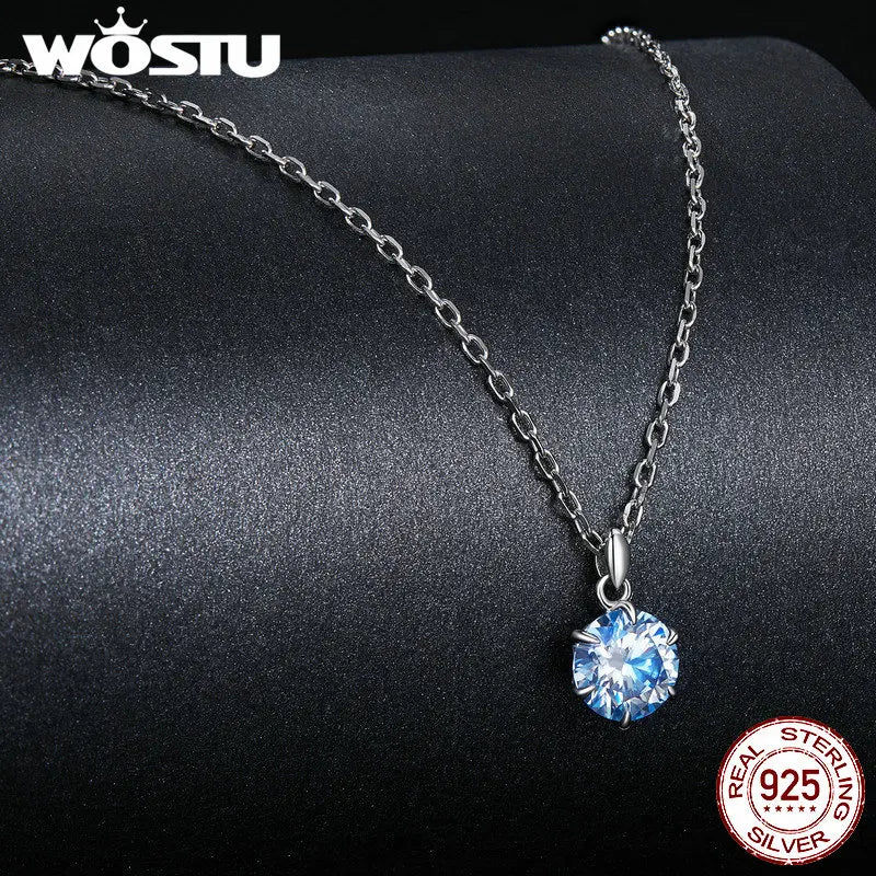 Moissanite Pendant Necklace Round Cut Natural Blue Color 1 CT 925 Steling Silver Engagement Necklaces