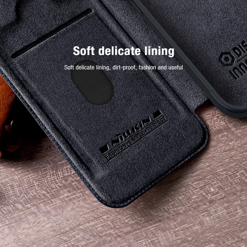 Luxury Flip QIN Pro Leather Case For iPhone 15 Pro Max Case Shockproof Camera Slider Protection Cover With Card Holder