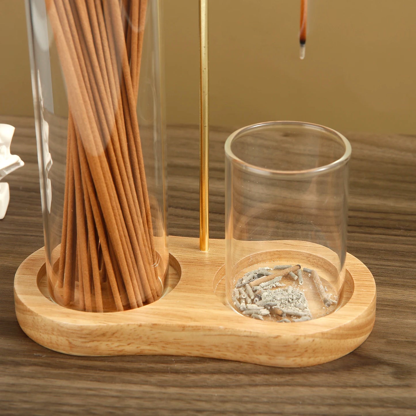 2 in 1 Incense Holder for Sticks Anti-Ash Flying Incense Burne with Removable Glass Ash Catcher and Incense Sticks Organizer