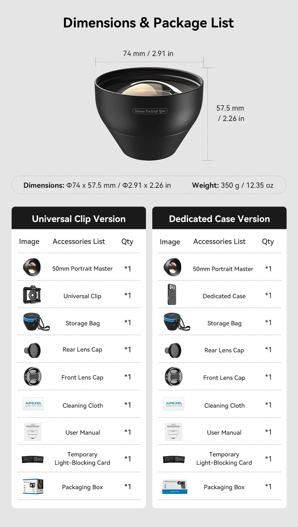 2X Smartphone Portrait Lens with Natural Bokeh Effect 50mm