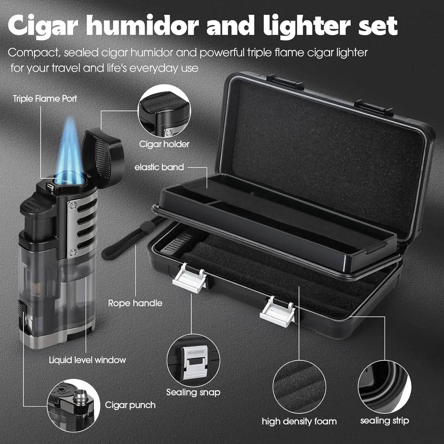 Portable Travel Cigar Humidor,Double Cigar Humidor with Separate Storage for Cigar Accessories,Holds 5 Cigars