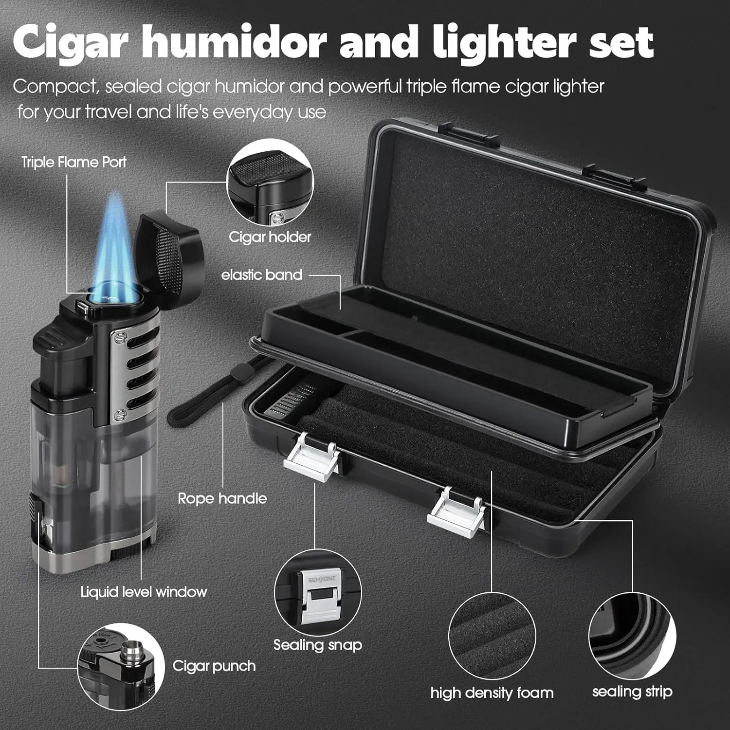 Portable Travel Cigar Humidor,Double Cigar Humidor with Separate Storage for Cigar Accessories,Holds 5 Cigars