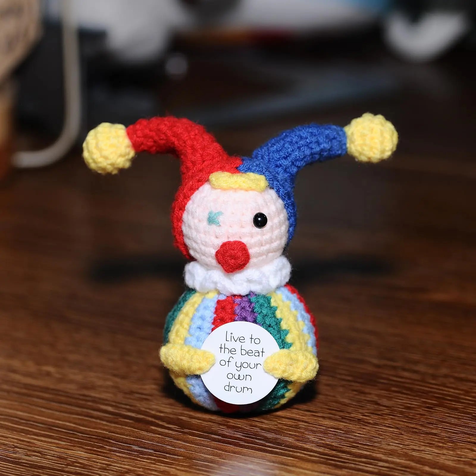 2 Pcs Funny Positive Crochet Clown Doll With Card Emotional Support Handmade Knitted Mini Clown Gifts Halloween Christmas Home Decor
