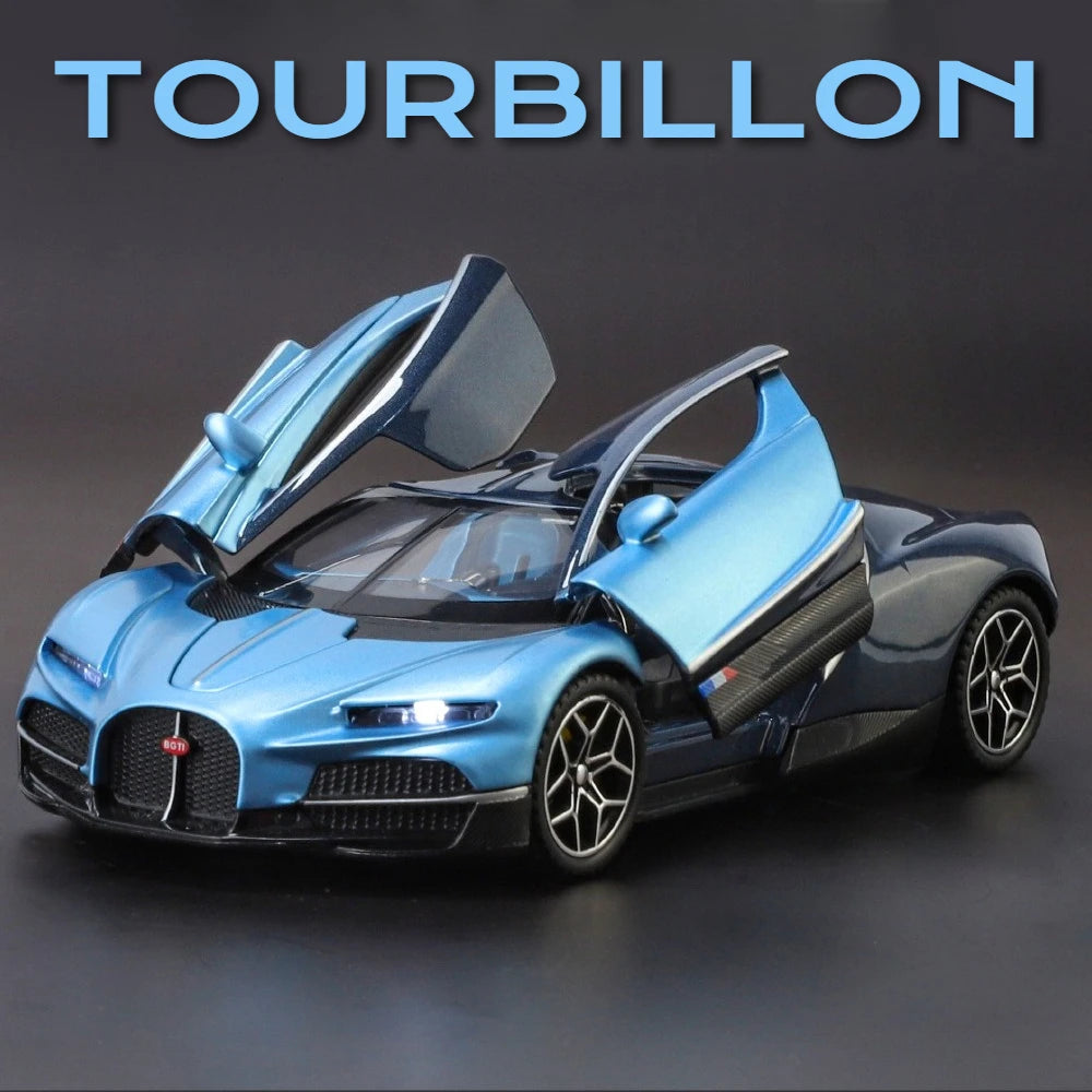 1:32 Scale Tourbillon Chiron Toy Sports Car Model Diecast Metal Sound Light Pull Back Simulation Vehicle Models Ornaments Gift